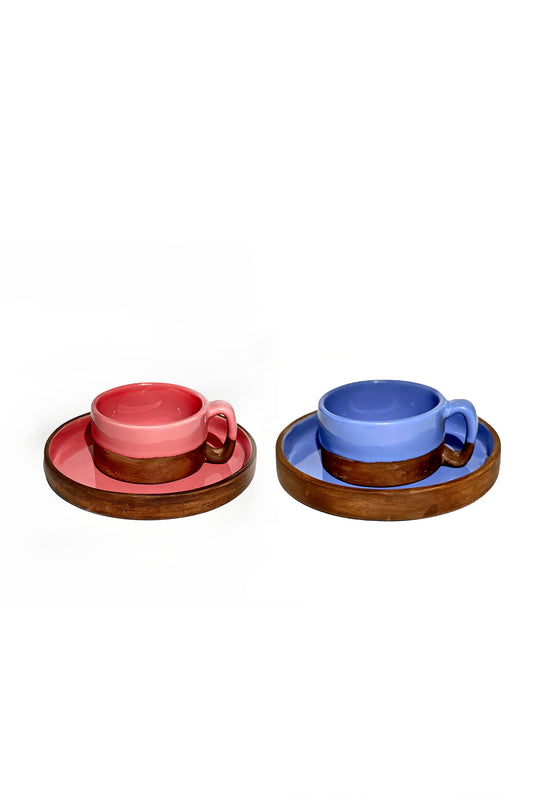 Pink And Purple Ceramic Mug And Plate Set
