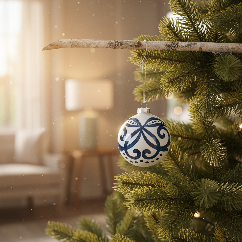 Scroll Ball Ornament Blue and White