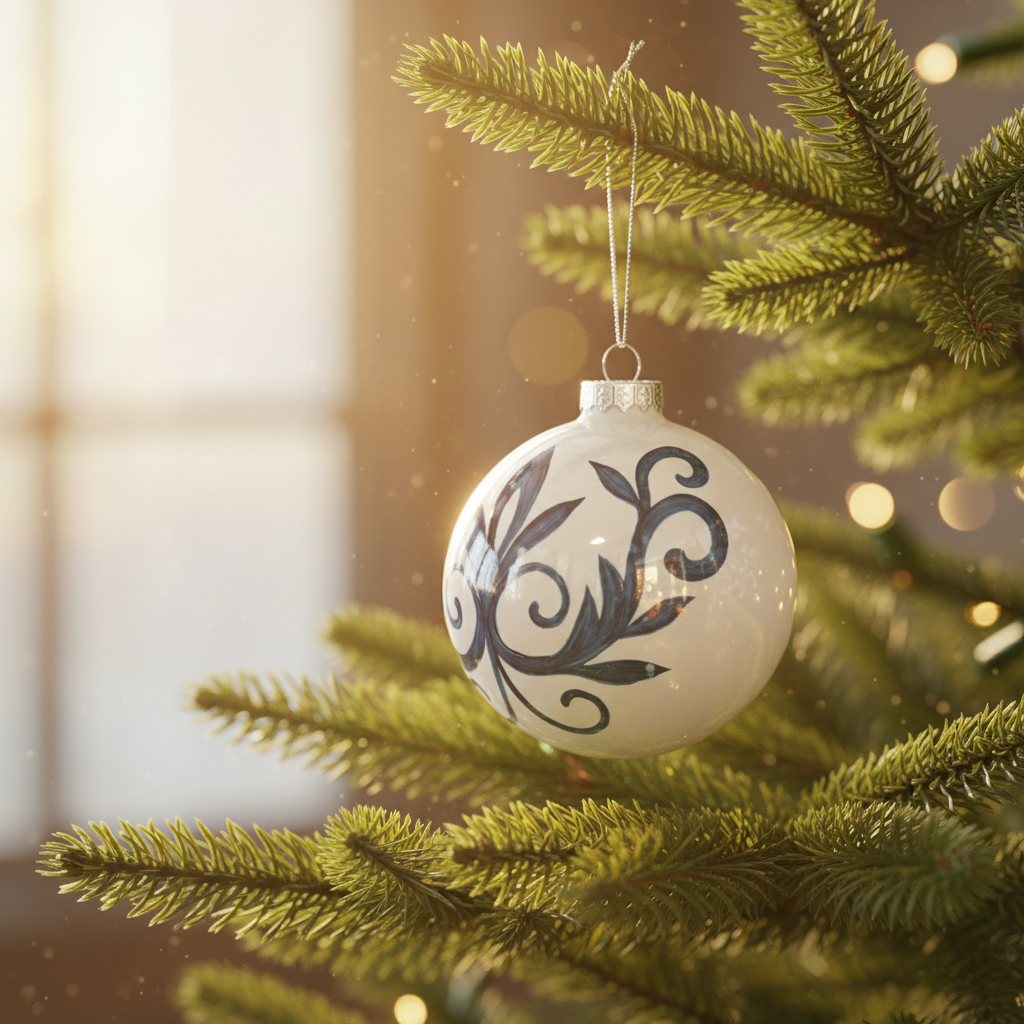 Scroll Ball Ornament Blue and White