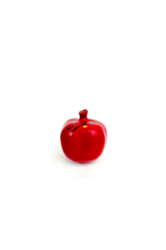 Red Ceramic Pomegranate With Black Writing