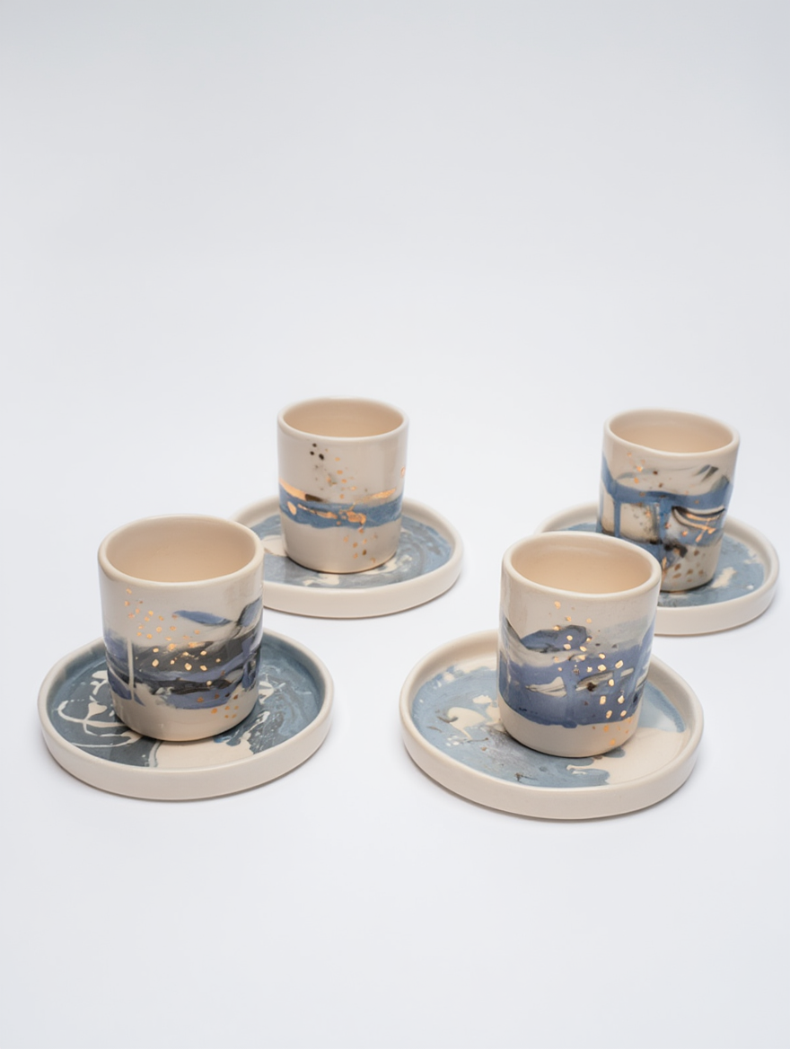 Pinched Shoreline Mug & Tray Set