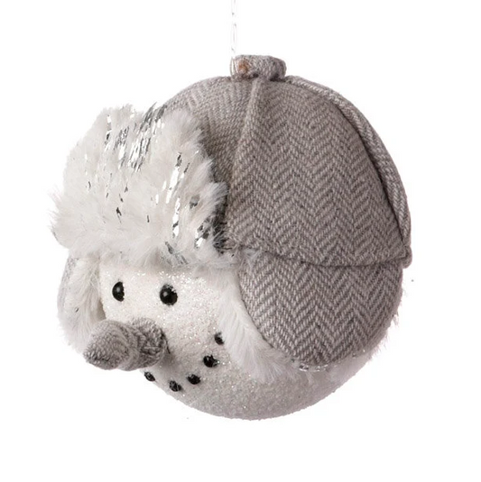 Herringbone Gray Hat Snowman Ornament