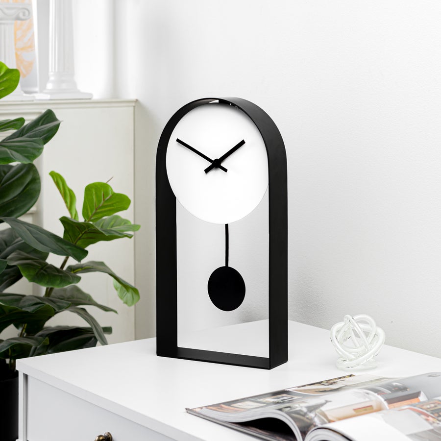 Black And White Pendulum Table Clock