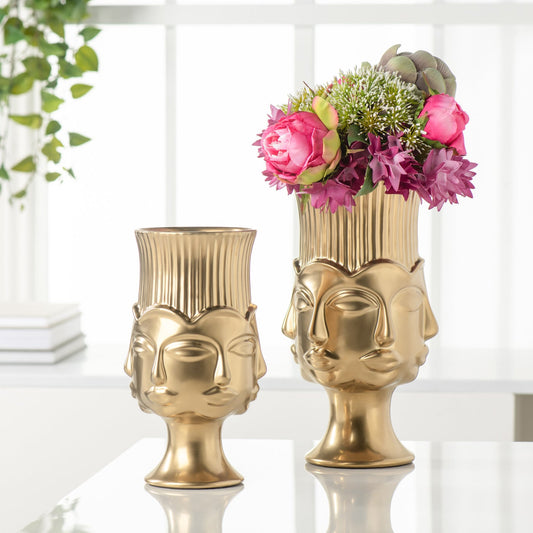 Gold Ceramic Face Vase