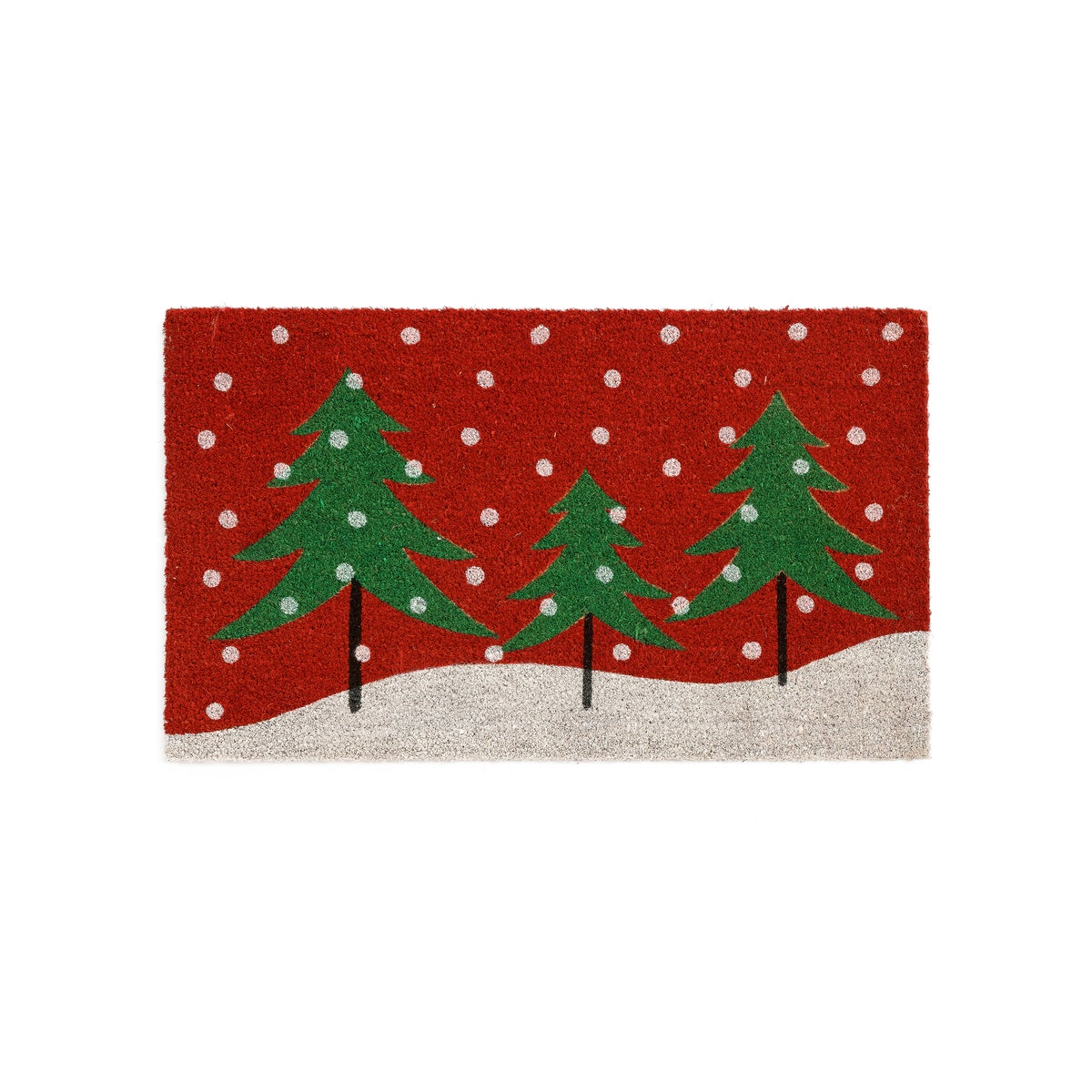 Snowy Christmas Trees Doormat | Red, Green And Beige