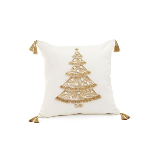 Xmas White And Gold Christmas Tree Cushion