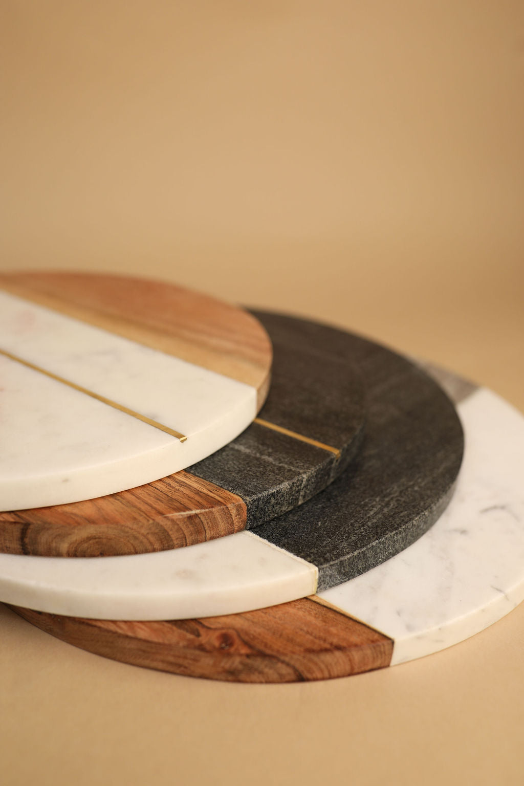 Round Marble And Wood Marble Cheeseboard With Gold Accent