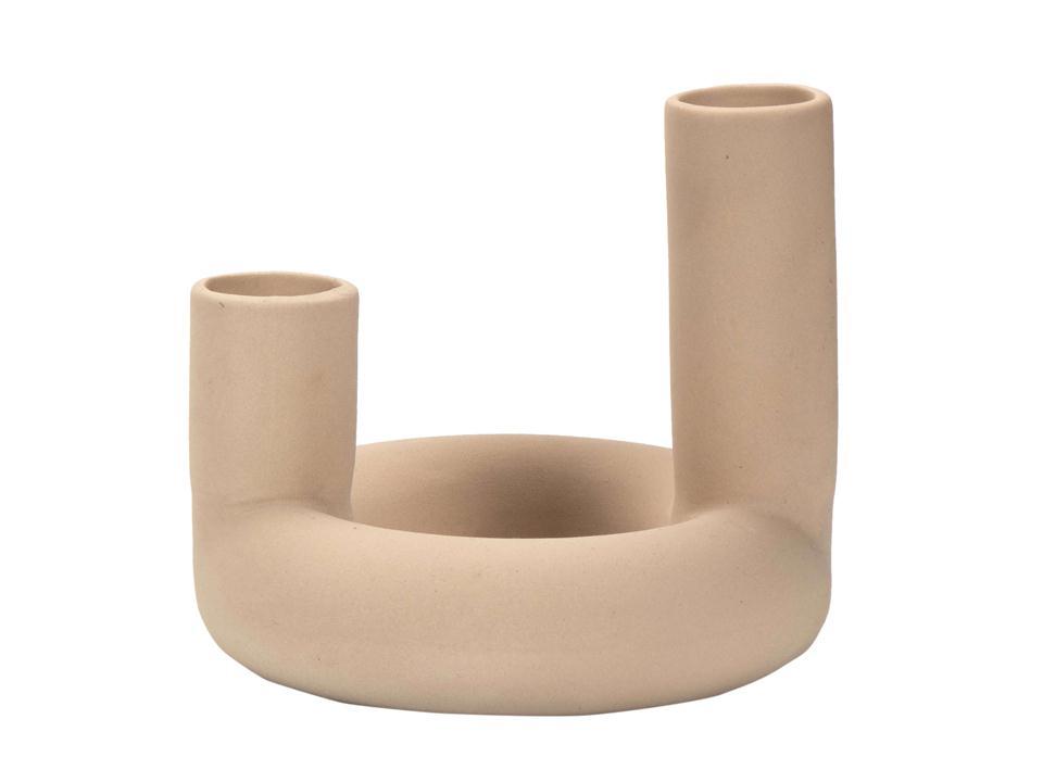 Beige Ceramic Ring Double Bud Vase / Candle Holder