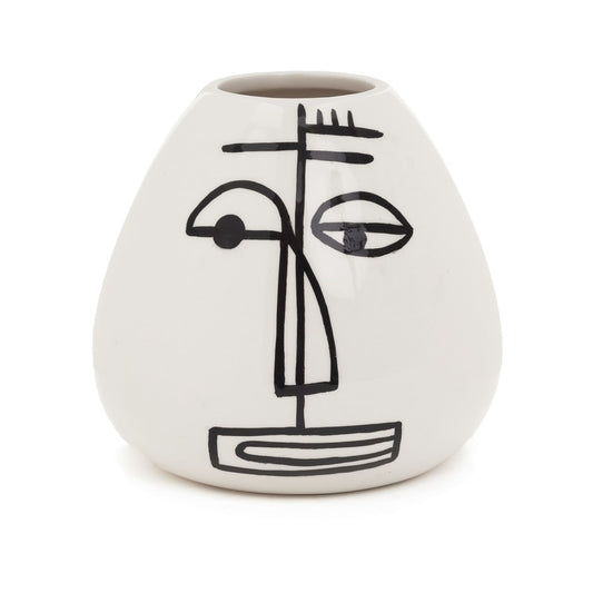 Amber Ceramic Face Vase - Black And White