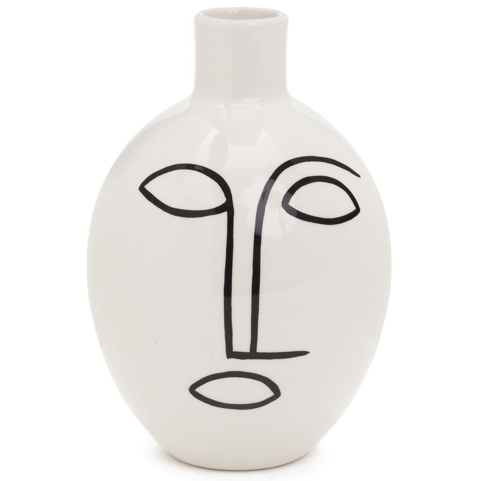 Ceramic Face Line Art Vase | Black And White Modern Vase