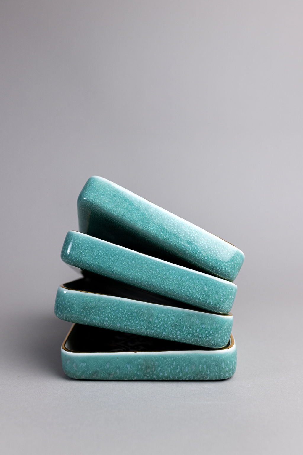 Square Ceramic Serving Plates | Turquoise And White With Black Prints | Set of 4