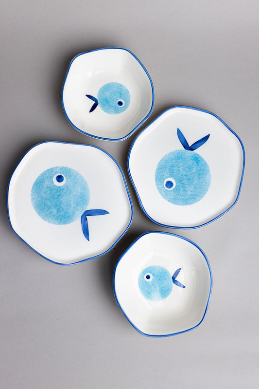 Blue Fish Ceramic Plate And Bowl