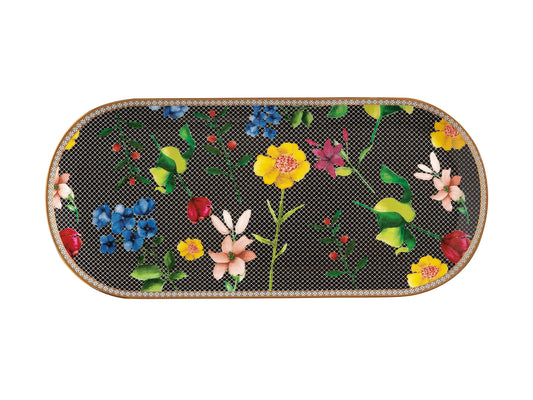 Floral Platter With Black Background | Medium Decorative Tray