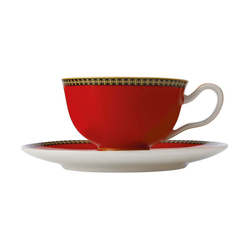 Tea Cup And Saucer - Black, Red And Gold