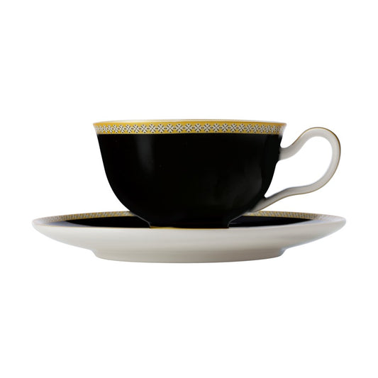 Tea Cup And Saucer - Black, Red And Gold