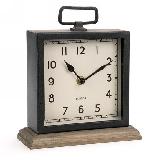 Rustic Square Black Wooden Table Clock