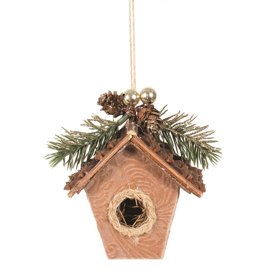 Birdhouse Velvet Pinecone Ornament