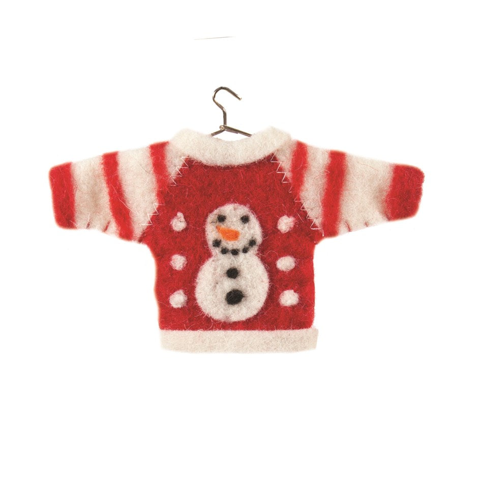 Red And White Snow Man Wool Sweater Ornament