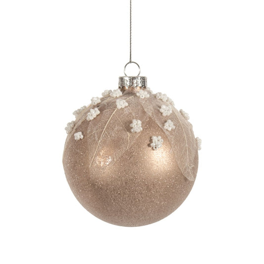 Sugared Gold Leaf  Christmas Ball Ornament