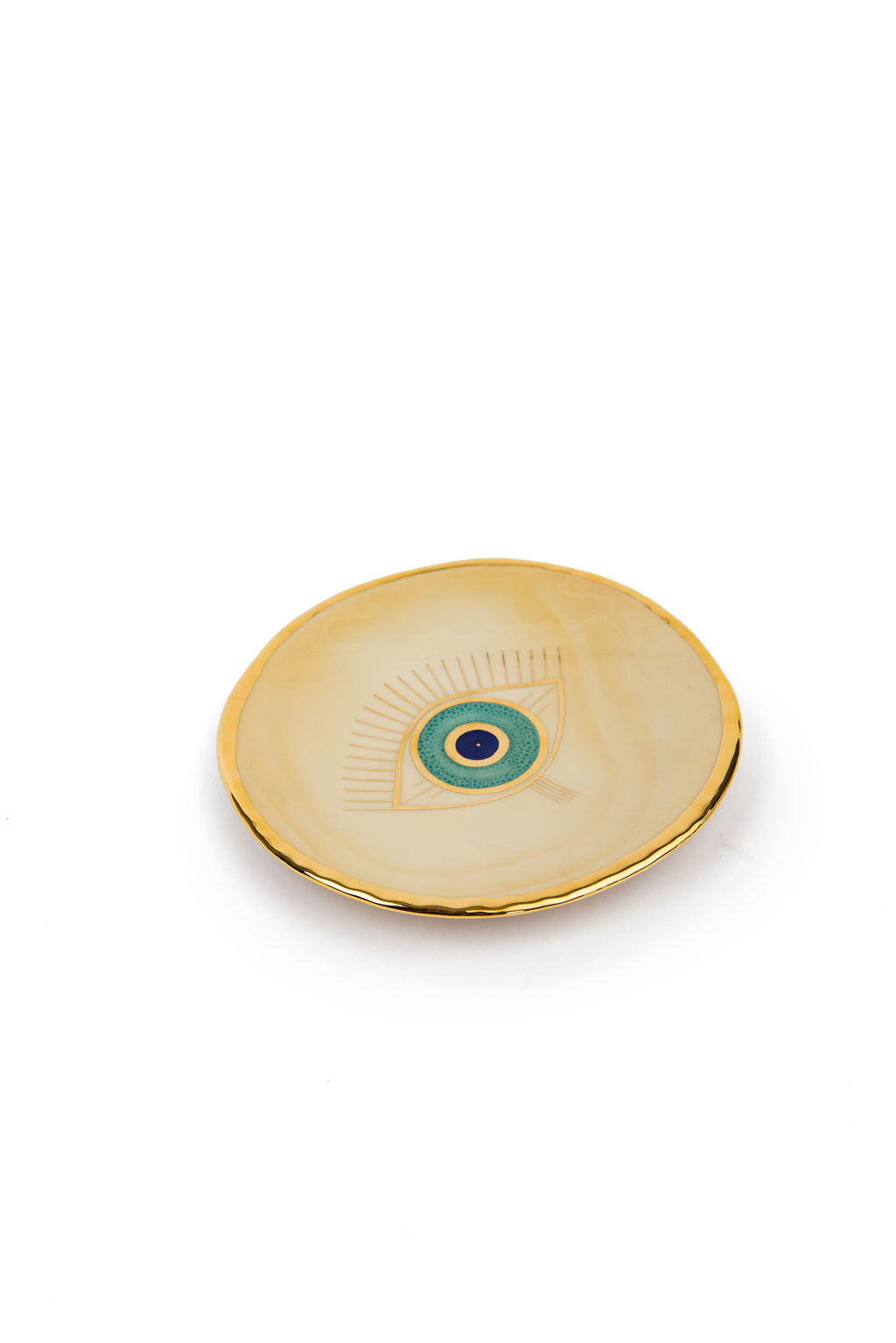 Nazar ceramic plate-beige and gold with evil eye