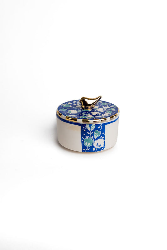 Blue Floral Handmade Canister