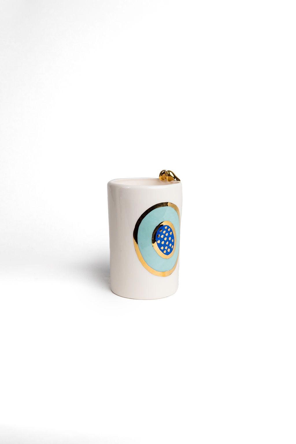 White Ceramic Cylinder Evil Eye Vase