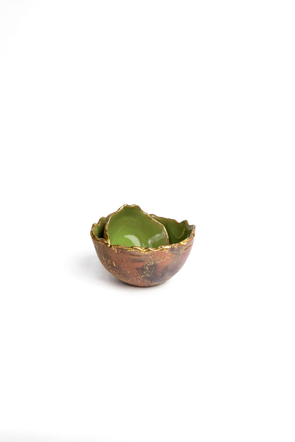 Green And Gold Bowl With Rough Edge