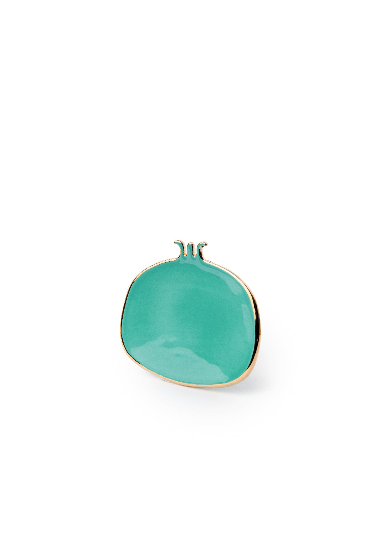 Green Hand Made Ceramic Pomegranate Plates With Gold Edge