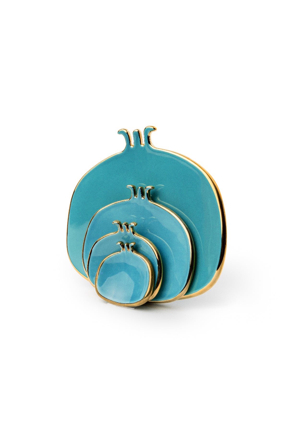 Turquoise Hand Made Ceramic Pomegranate Plates With Gold Edge