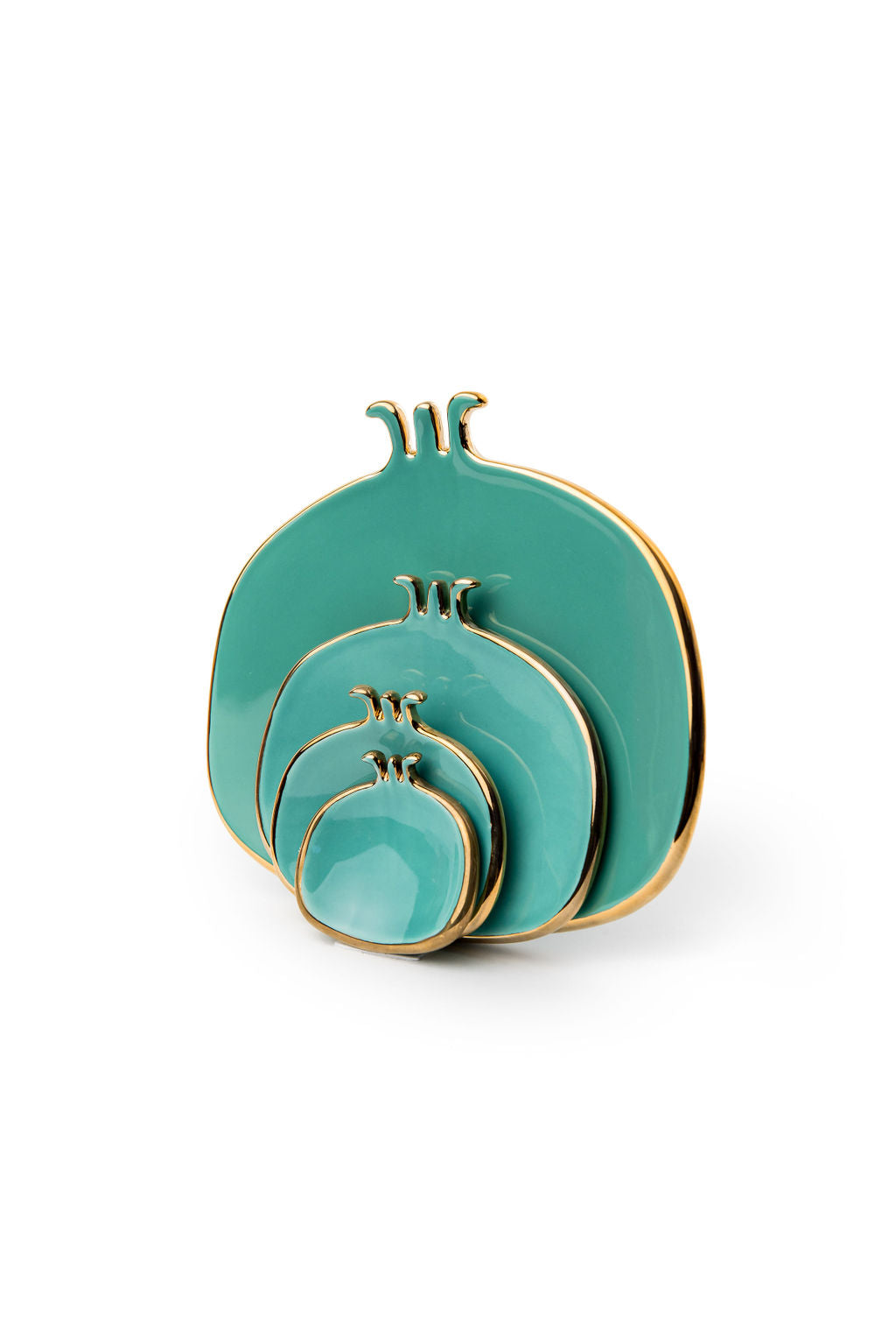 Green Hand Made Ceramic Pomegranate Plates With Gold Edge
