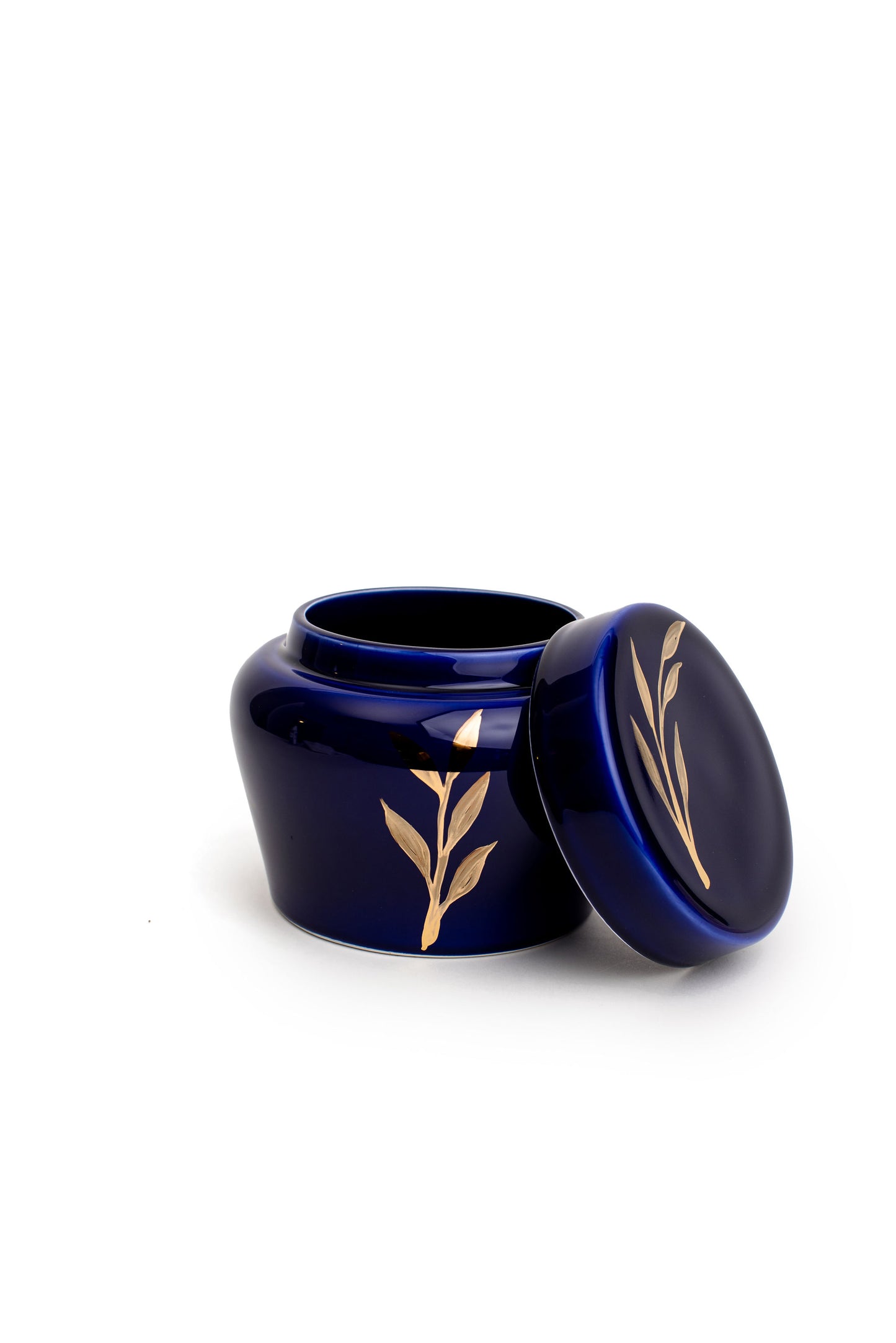 Navy Ceramic Flat Lid Canister with Gold Leaf