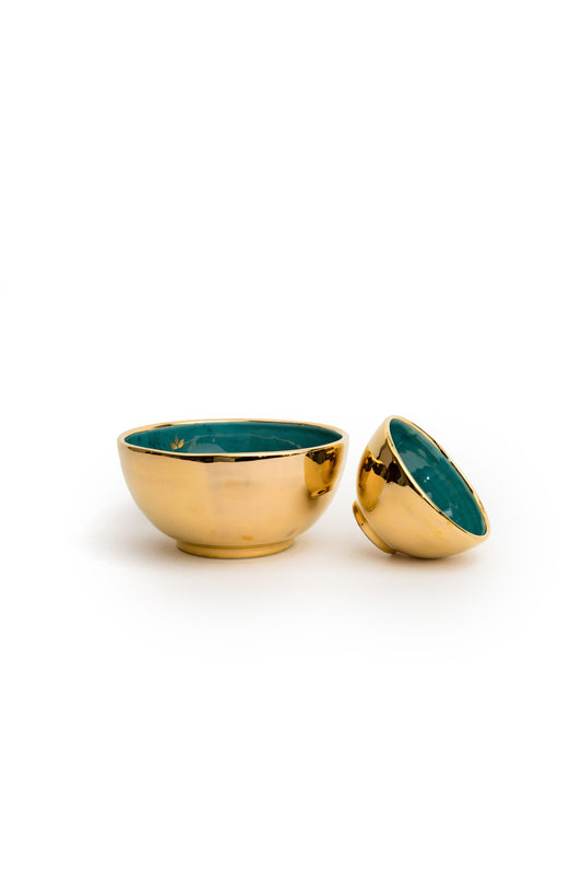 Turquoise And 18K Gold Bowl With