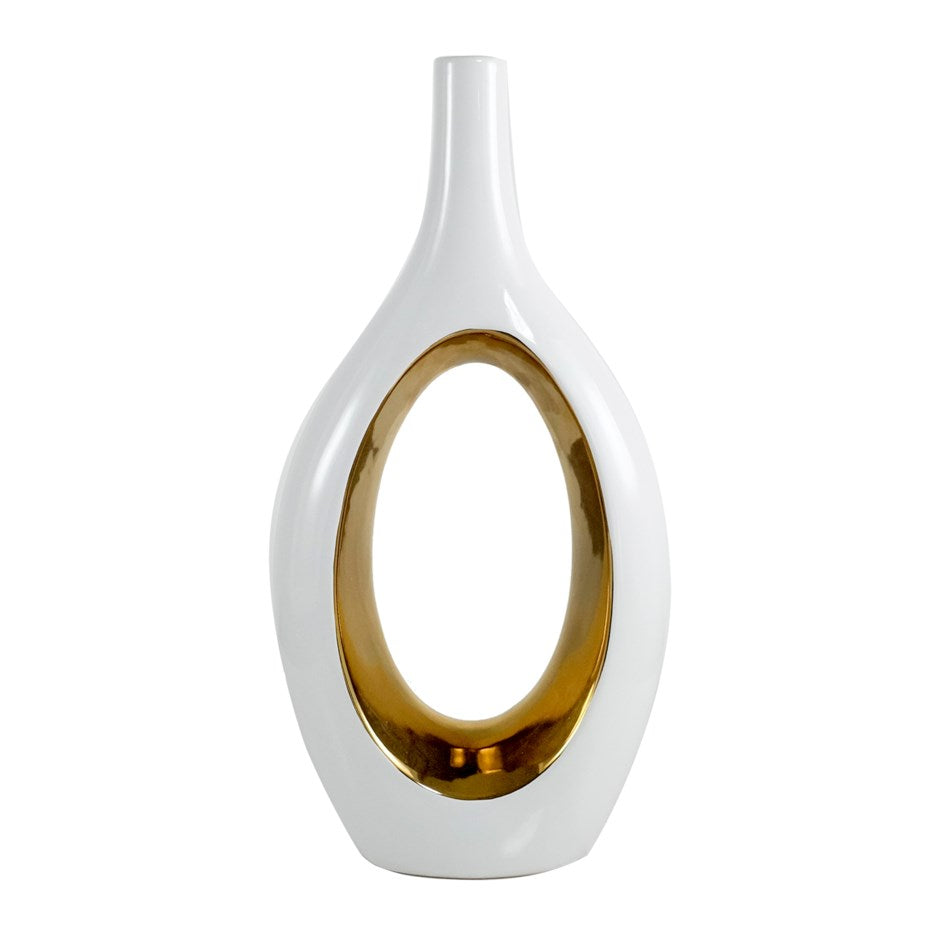Round And Oval White And Gold Flower Vase