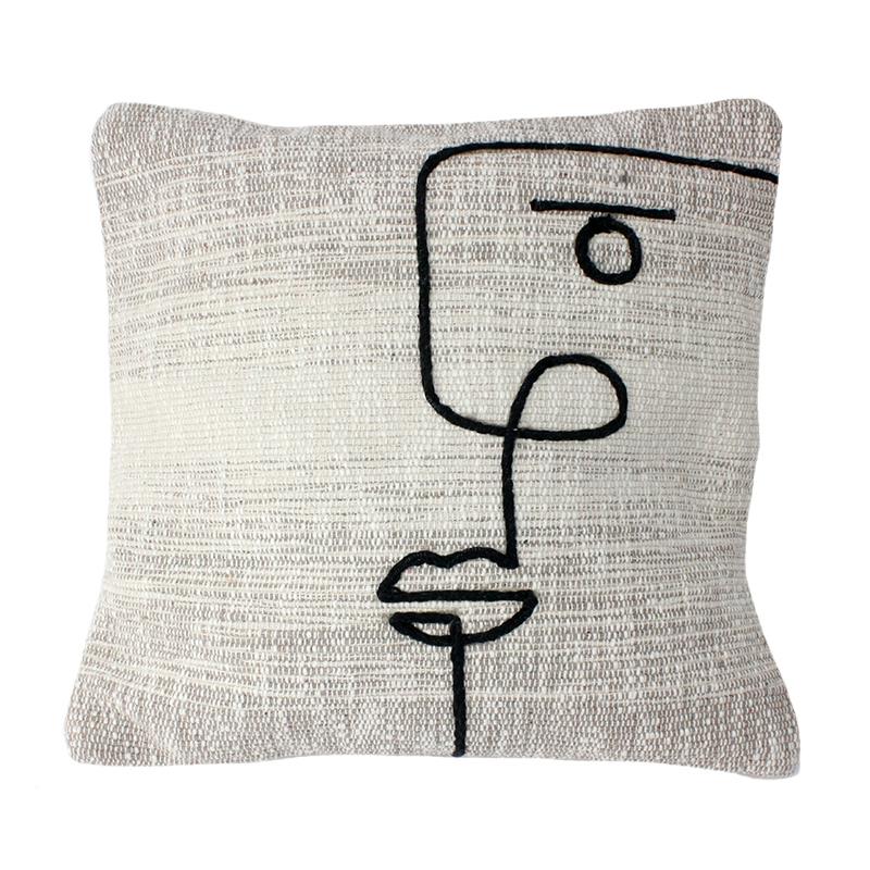 Black And White Square Face Line Art Pillow
