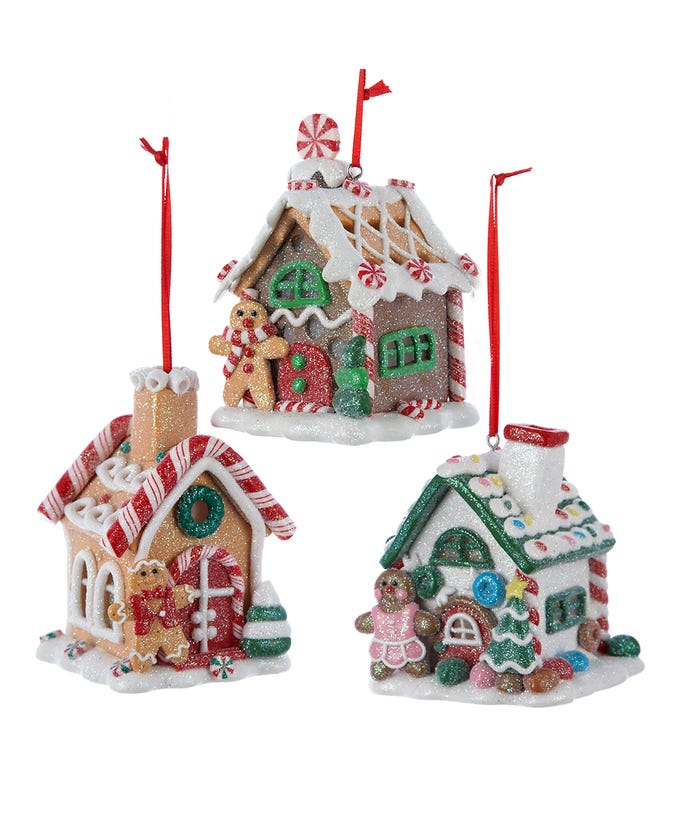Claydough Gingerbread House Ornaments | Candy Cane , Peppermint , Gum Drop Sugared House With LED