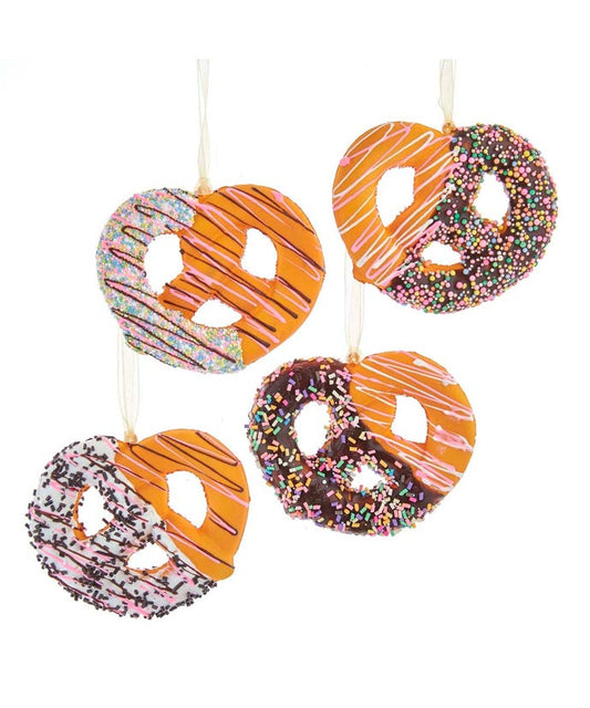 Pretzel Christmas Ornaments | Sprinkles And Drizzled Pretzel Ornament | 4 Assorted