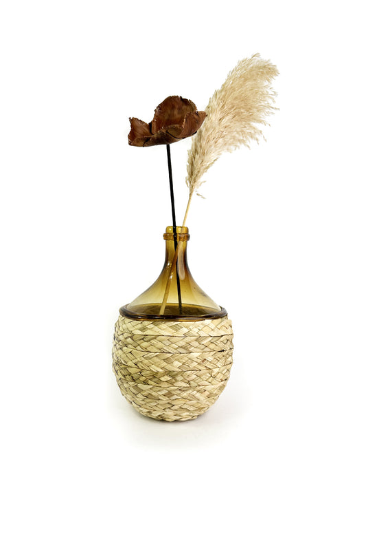 Glass and Rattan Brown Vase
