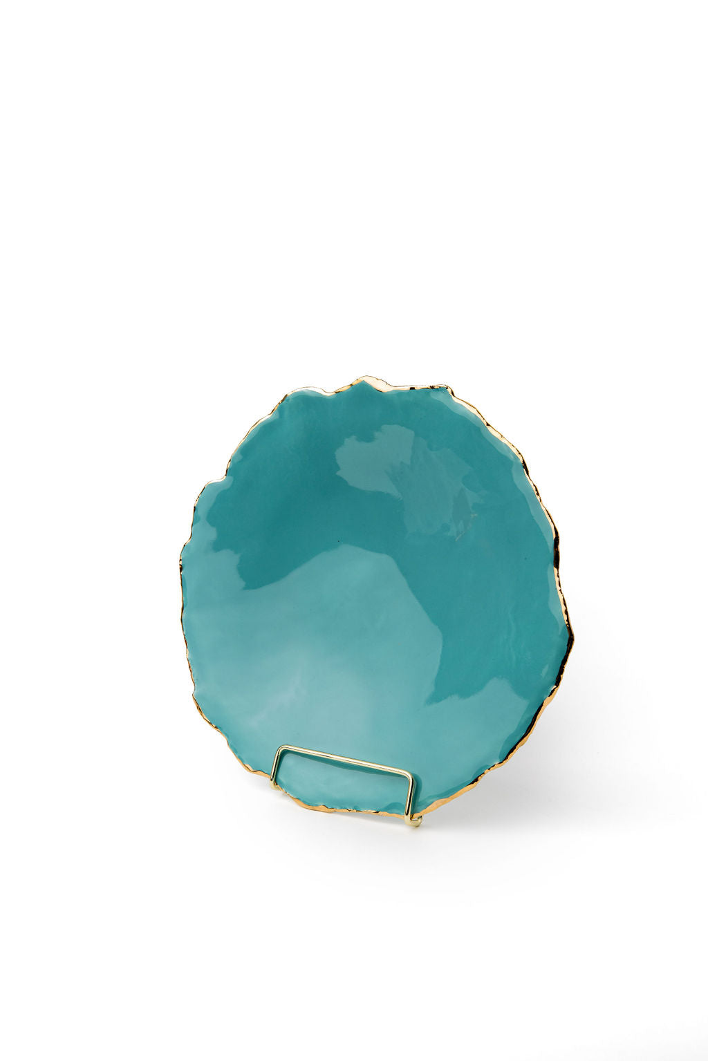 large ceramic plate gold edge turquoise