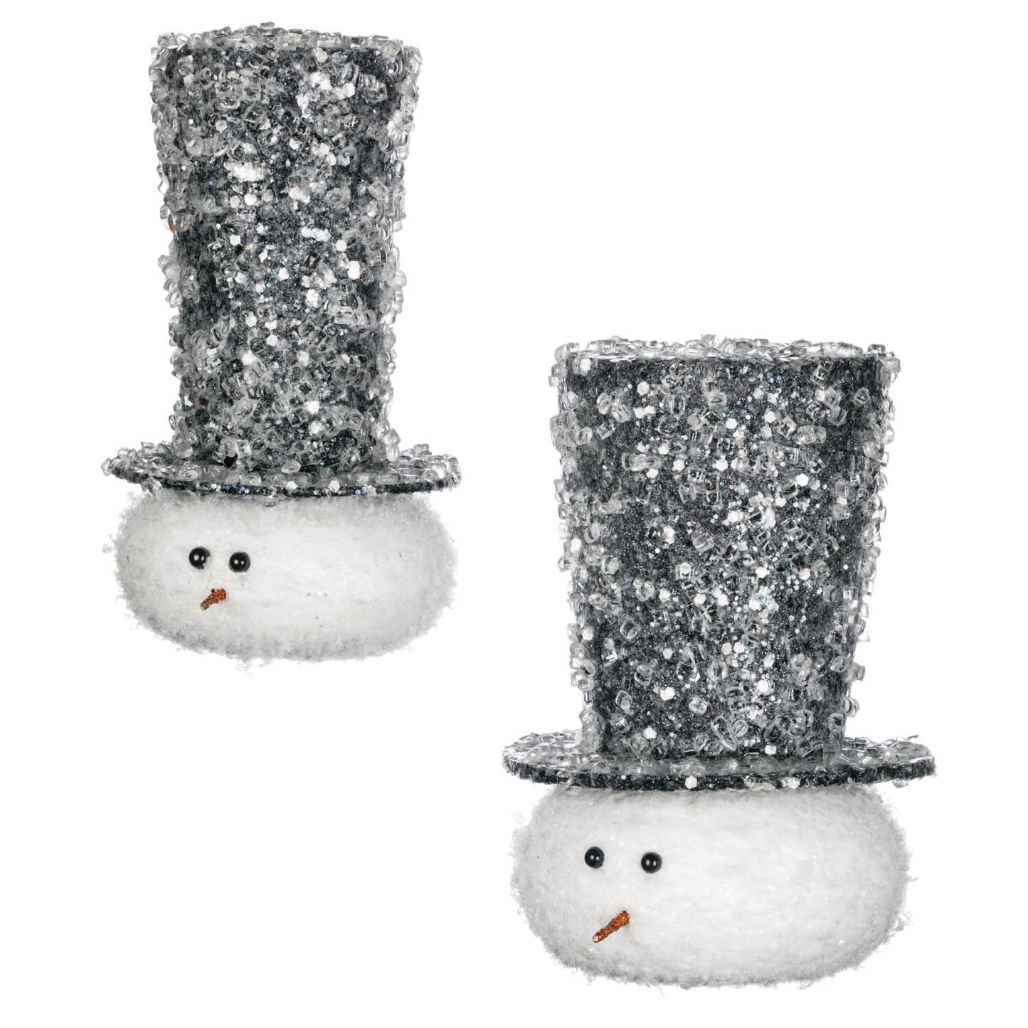 White And Silver Snowman Ornament Set of 2 | Sparkling Christmas Décor