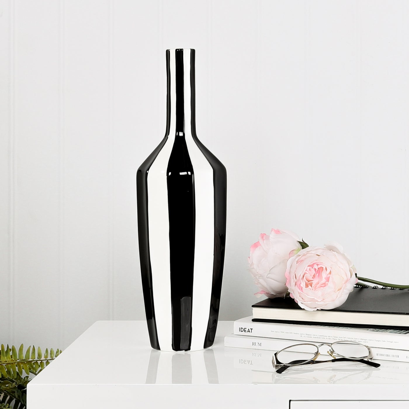 Abstract Black And White Stripped Ceramic Vase